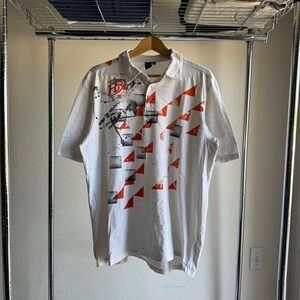 Vintage Y2K Fox Racing White and Orange Graphic on a Polo Type Button Up Shirt